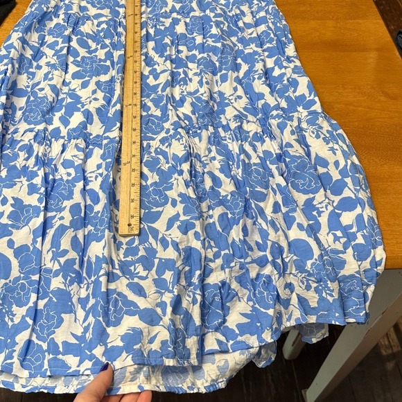 AUGUST SKY Blue White Floral Smocked Puff Sleeve Prairie Milkmaid Maxi Dress M - Picture 8 of 8